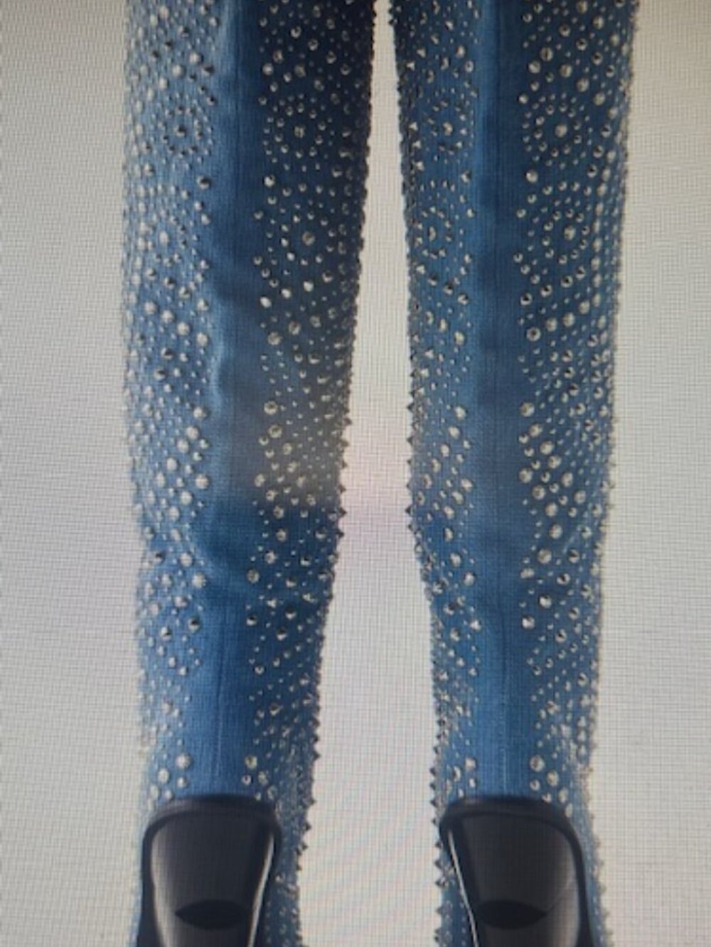 Azalea Wang Texas Studded Denim Pull On Cushioned Wedge Cut Heel Cowboy Boot NEW - Picture 2 of 16